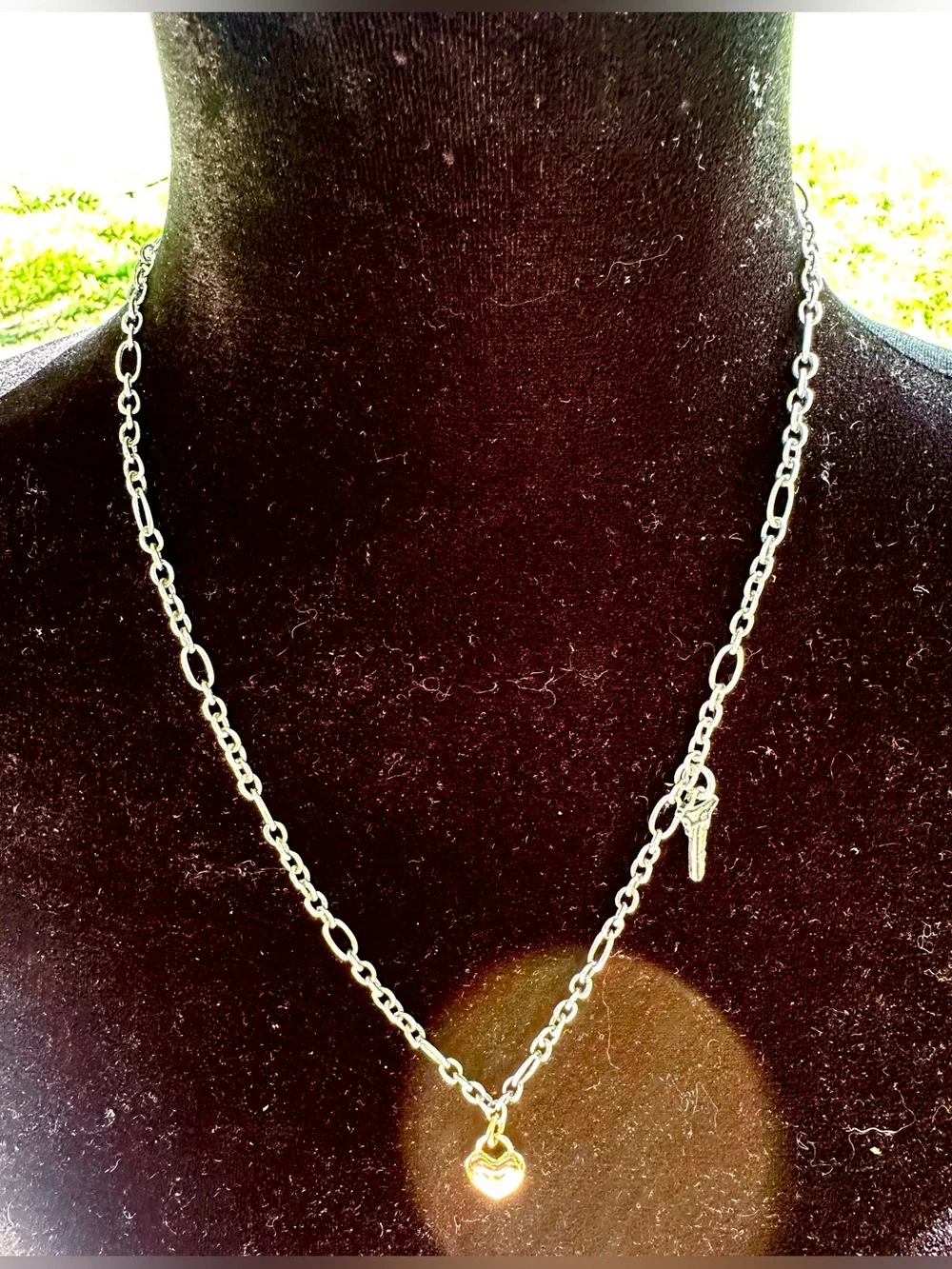 Zara Silver-Tone Chain Necklace with Heart and Key Charms